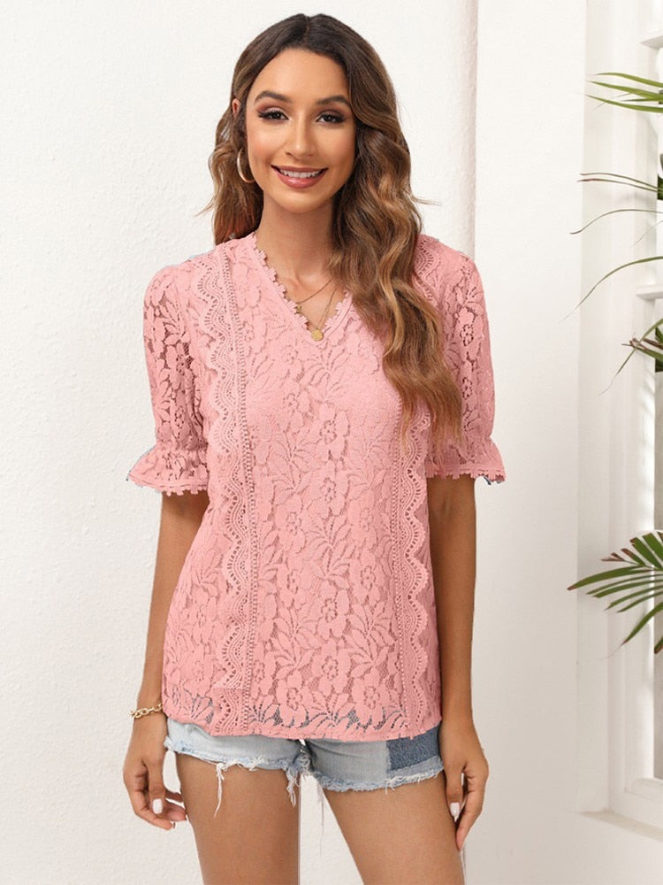 Blusa Rendinha Manga Rosa » Coleção Chic